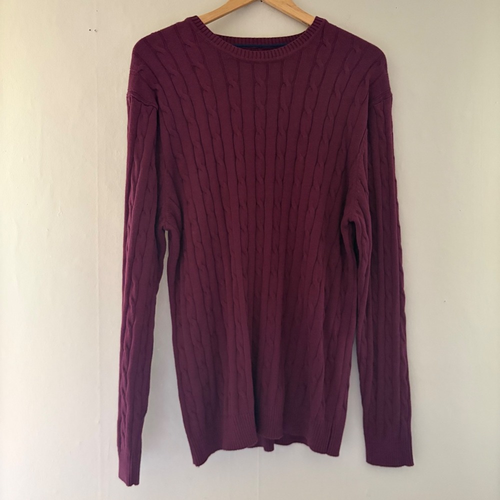 Mens Cable Knit Pullover Sweater Size L Preppy Old Money Academia Fisherman Red